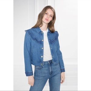 Frilled Embroidered Denim Jacket